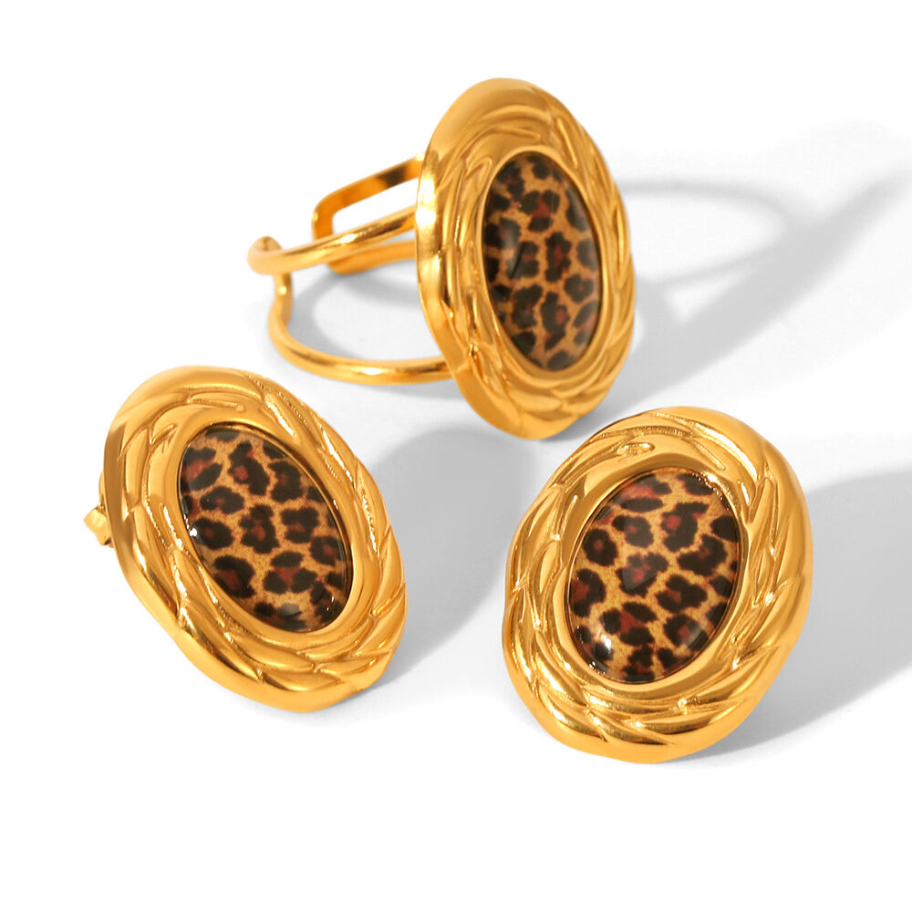 1 Paar Ohrstecker aus wasserfestem Edelstahl mit Leopardenmuster in Goldfarbe h5Bild6