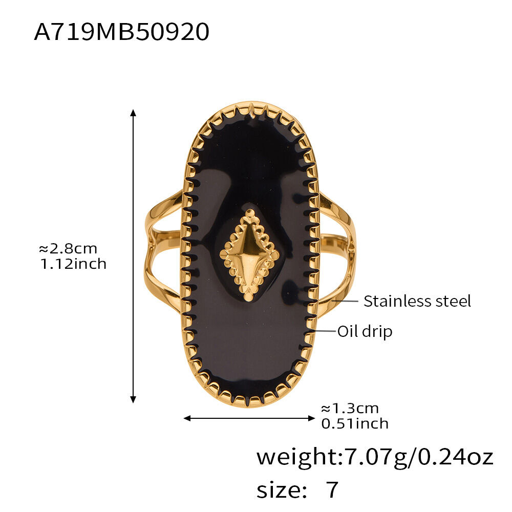 1 Piece Polychrome Oval Stainless Steel Waterproof Gold Color Statement Rings 