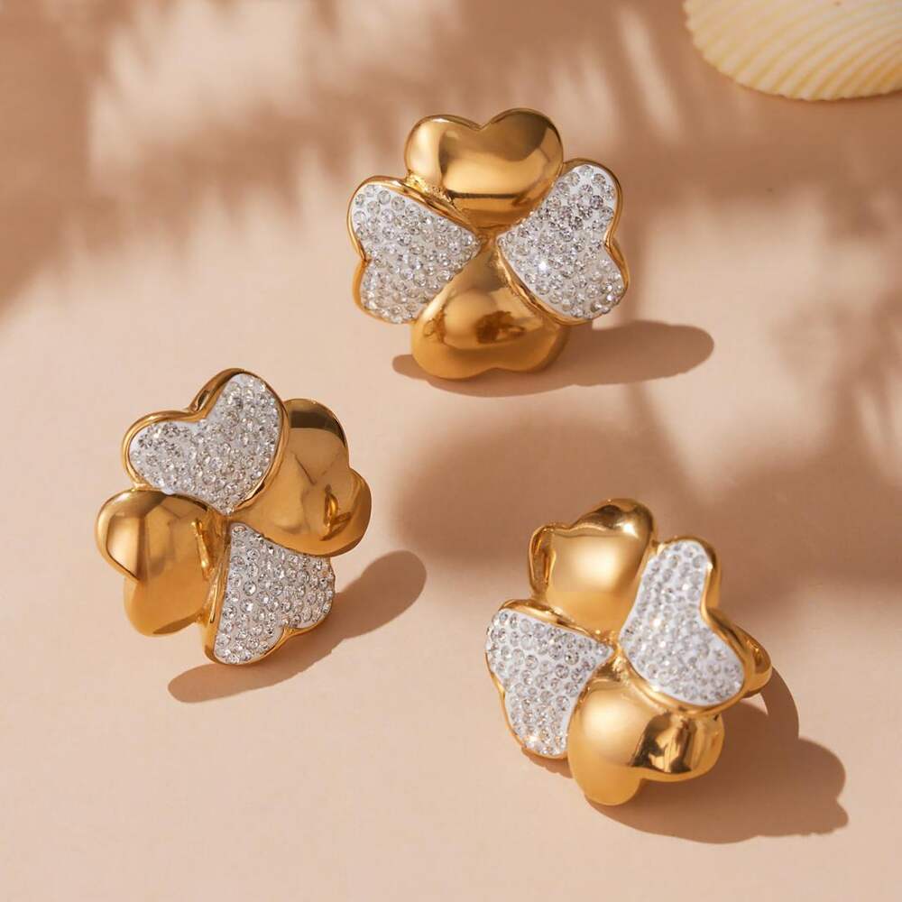 1 Piece Lustrous Clover Stainless Steel Waterproof Gold Color Statement Rings Picture5