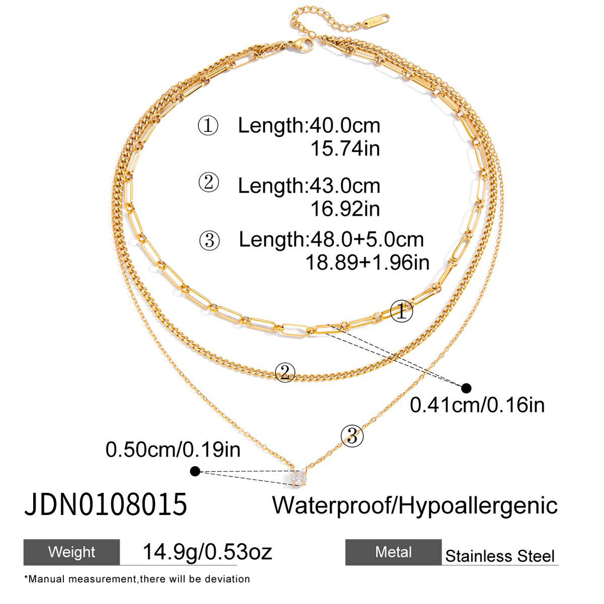 1 Piece Simple Circle Stainless Steel Waterproof Gold Color Zircon Women's Layered Necklaces h5 Picture2