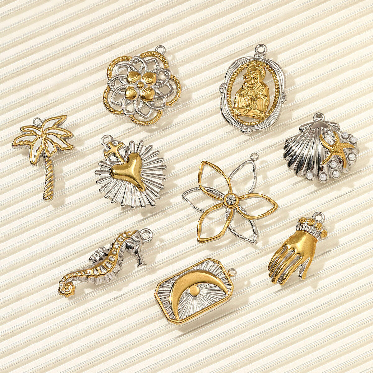 1 Piece Flower Mixed Gold Color And Silver Colors Stainless Steel Waterproof Women's Pendants h5 Picture5
