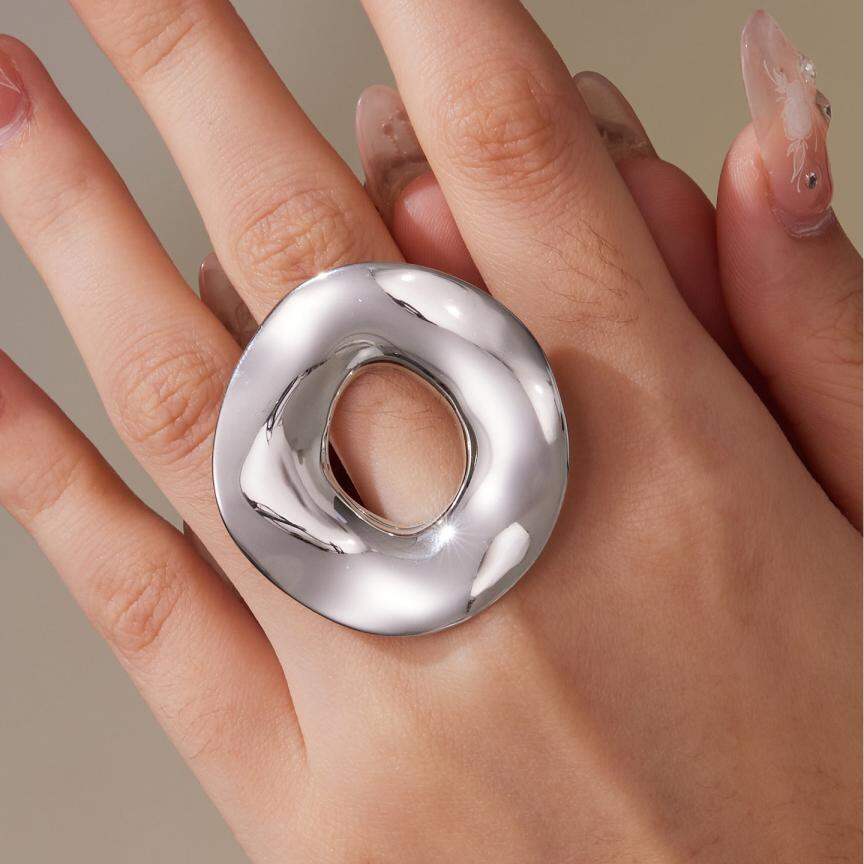 1 Piece Exaggerated Irregular Circle Stainless Steel Waterproof Gold Color Statement Rings Picture6