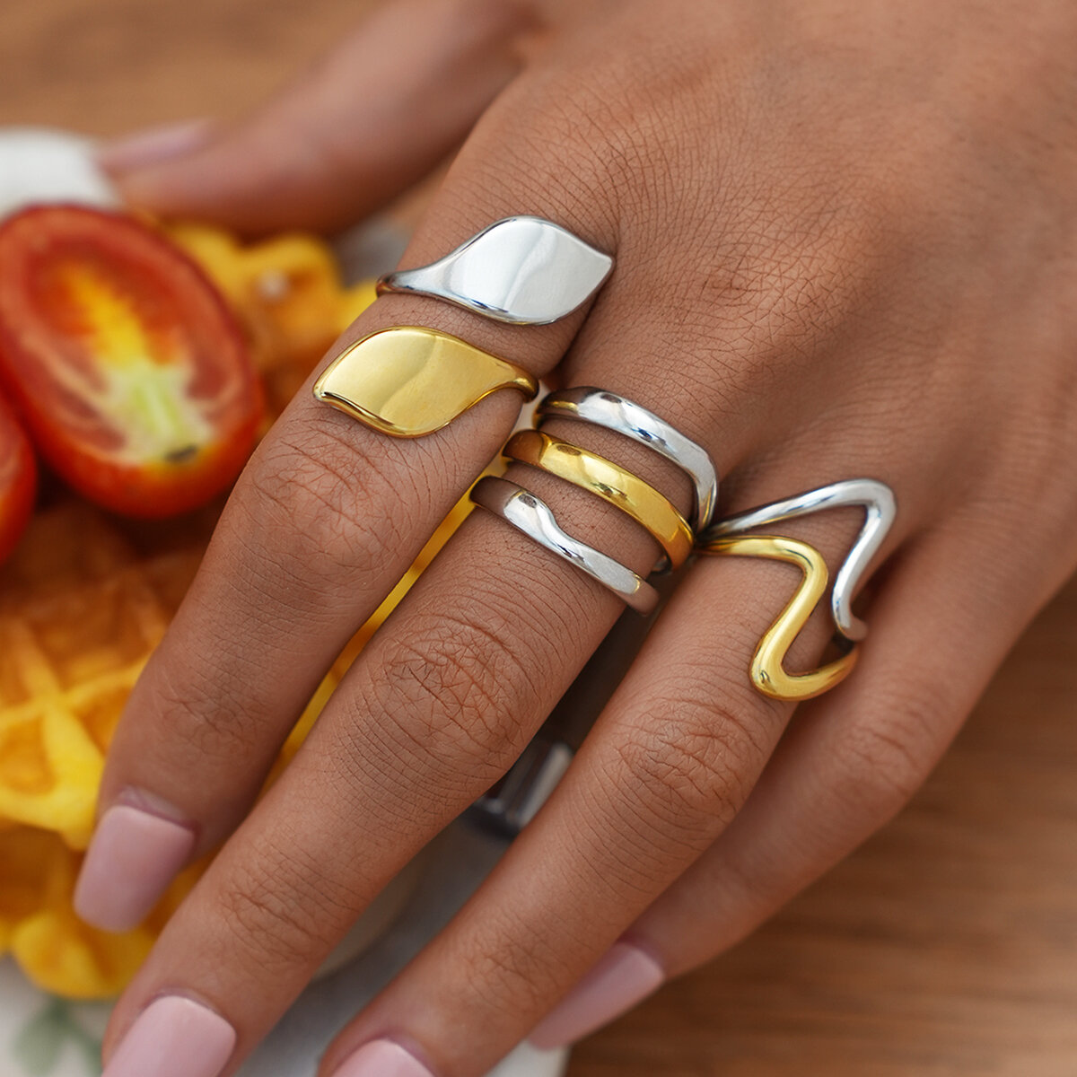 1 pezzo di anelli da donna in acciaio inossidabile color oro e argento misti
