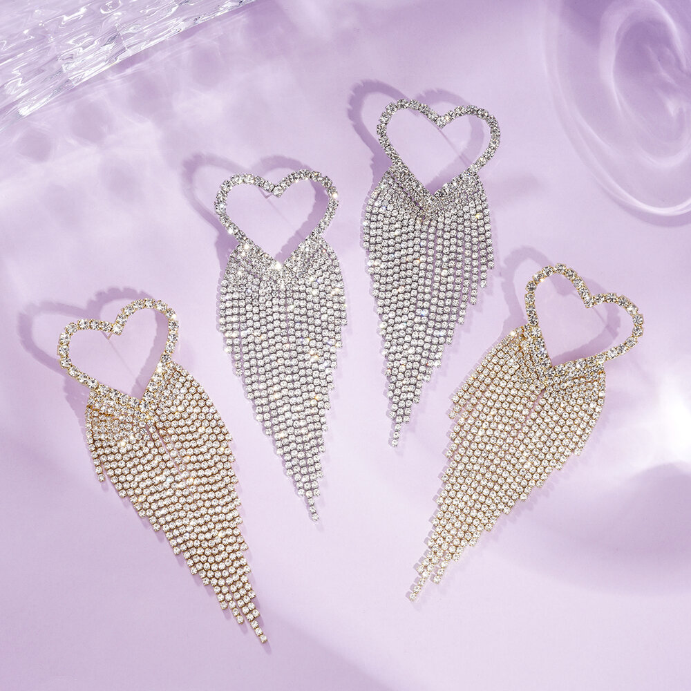 1 Pair Festive Series Heart Tassel Copper Party Earrings h5Picture4