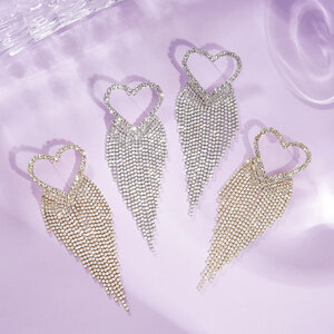 1 Pair Festive Series Heart Tassel Copper Party Earrings h5 Picture4