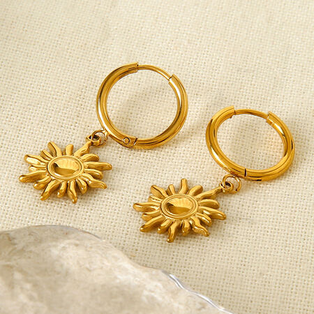 1 Pair Classic Retro Sun Stainless Steel Waterproof Gold Color Women's Hoop Earrings 2