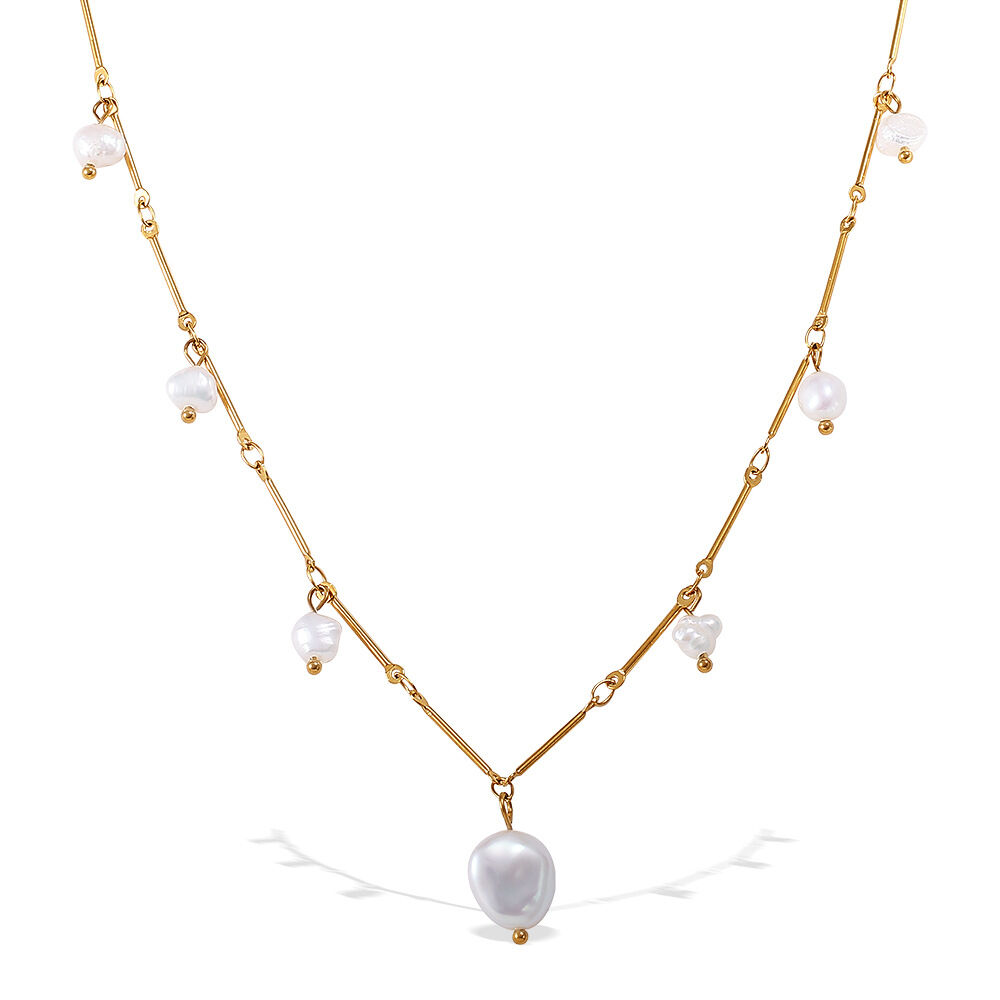 1 Piece Stainless Steel Waterproof Gold Color Pearl Pendant Necklace h5 Picture4