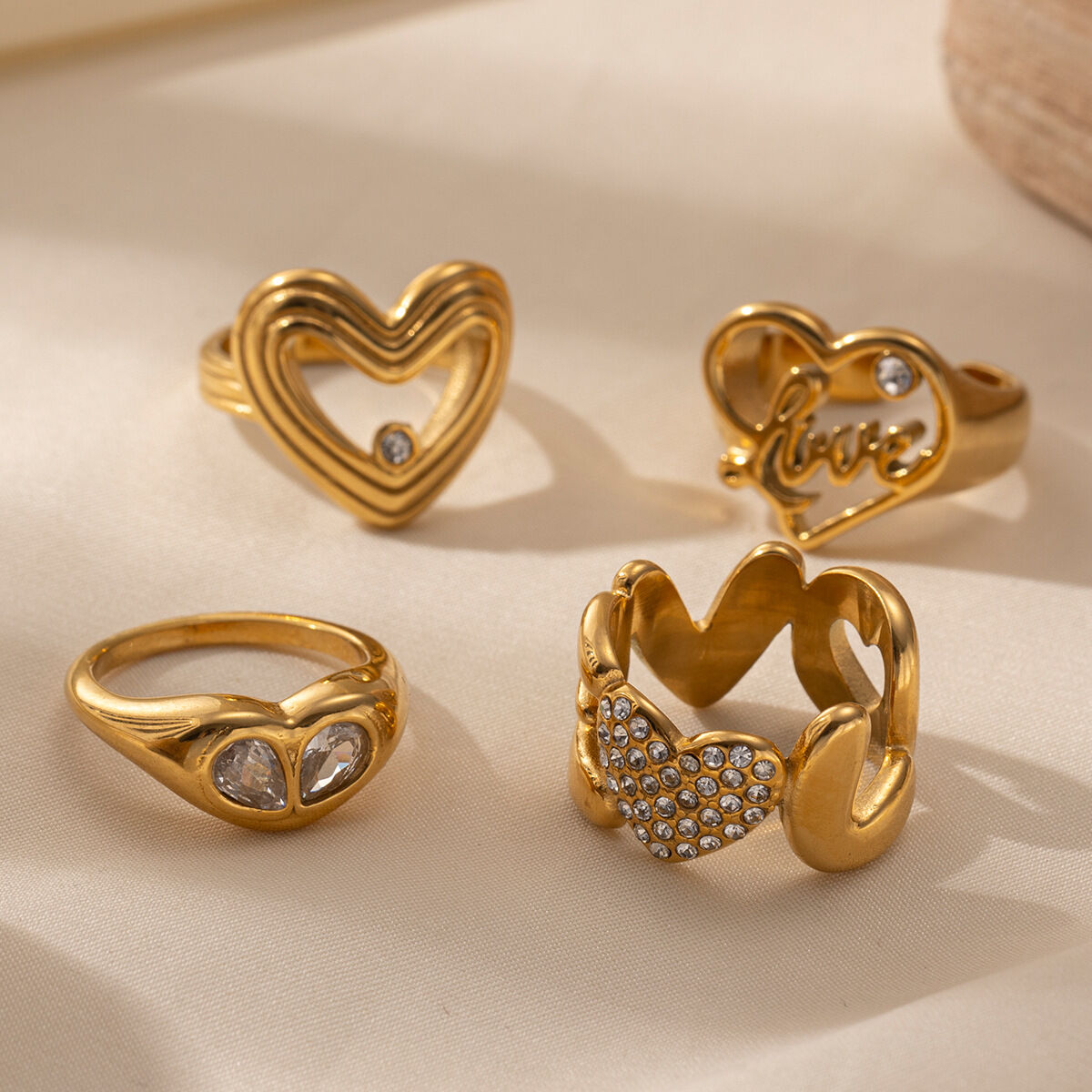 1 Piece Heart Stainless Steel Waterproof  Gold Color Statement Ring h5 Picture4