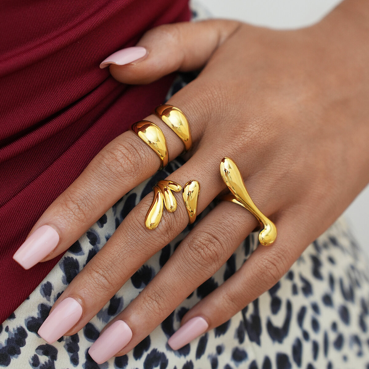 1 Piece Simple  Daily Irregular Shape Stainless Steel Waterproof  Gold Color Women's Statement Rings