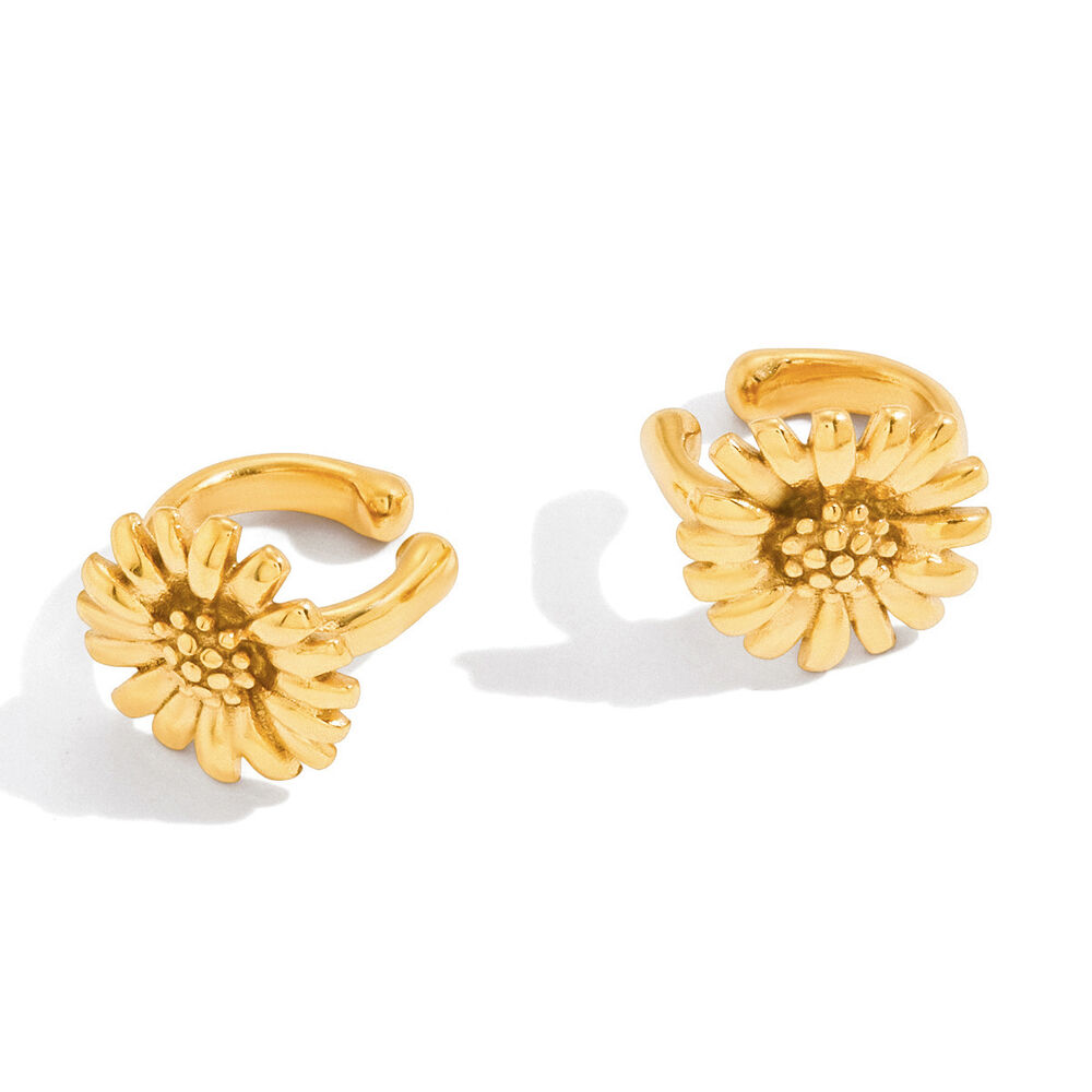 1 Pair Sophisticated Flower Stainless Steel Waterproof Gold Color Women's Ear Cuffs