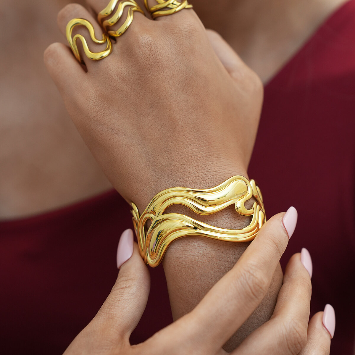 1 Piece Simple  Retro Irregular Shape Stainless Steel Waterproof   Gold Color  Women's Bangles Picture8