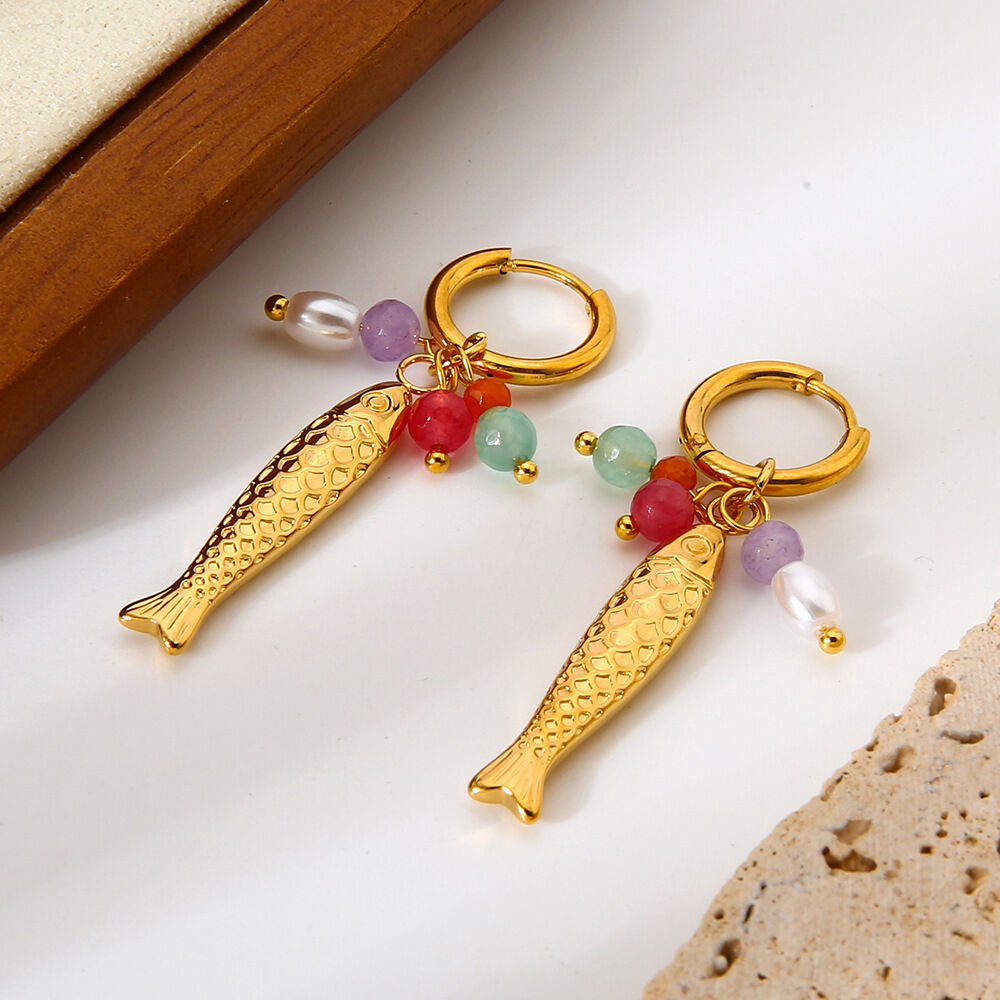 1 Pair  Retro Fish Stainless Steel Waterproof  Gold Color  Women's Drop Earrings