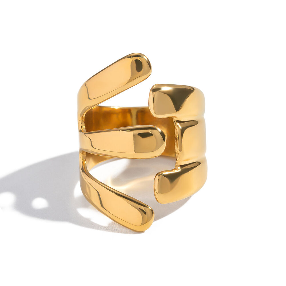 1 Piece Irregular Shape Stainless Steel Waterproof Gold Color Statement Ring Picture5