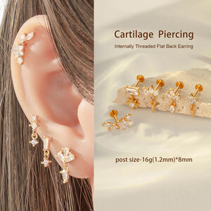 1 Piece Geometric Figure Copper Titanium Alloy Gold Color Zircon Women's Piercing Earrings h5 Picture6