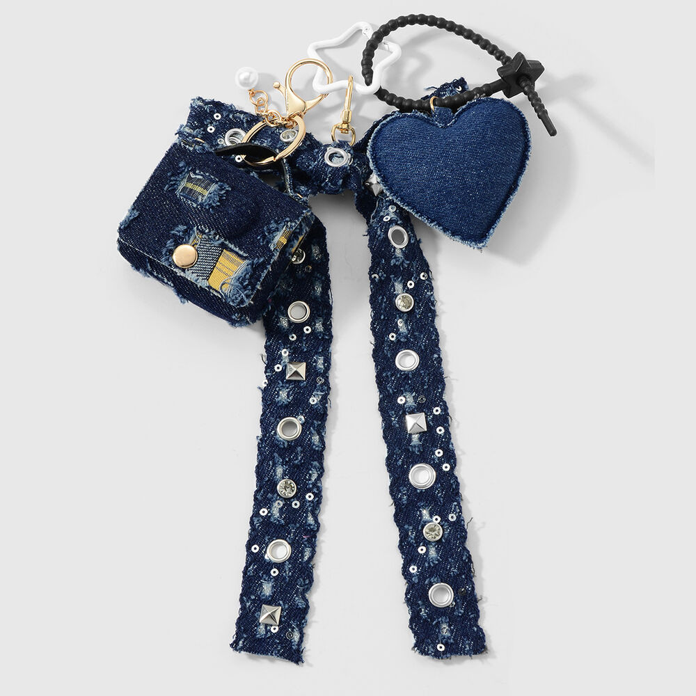 1 Piece Denim Heart Bow Knot Bag Charm