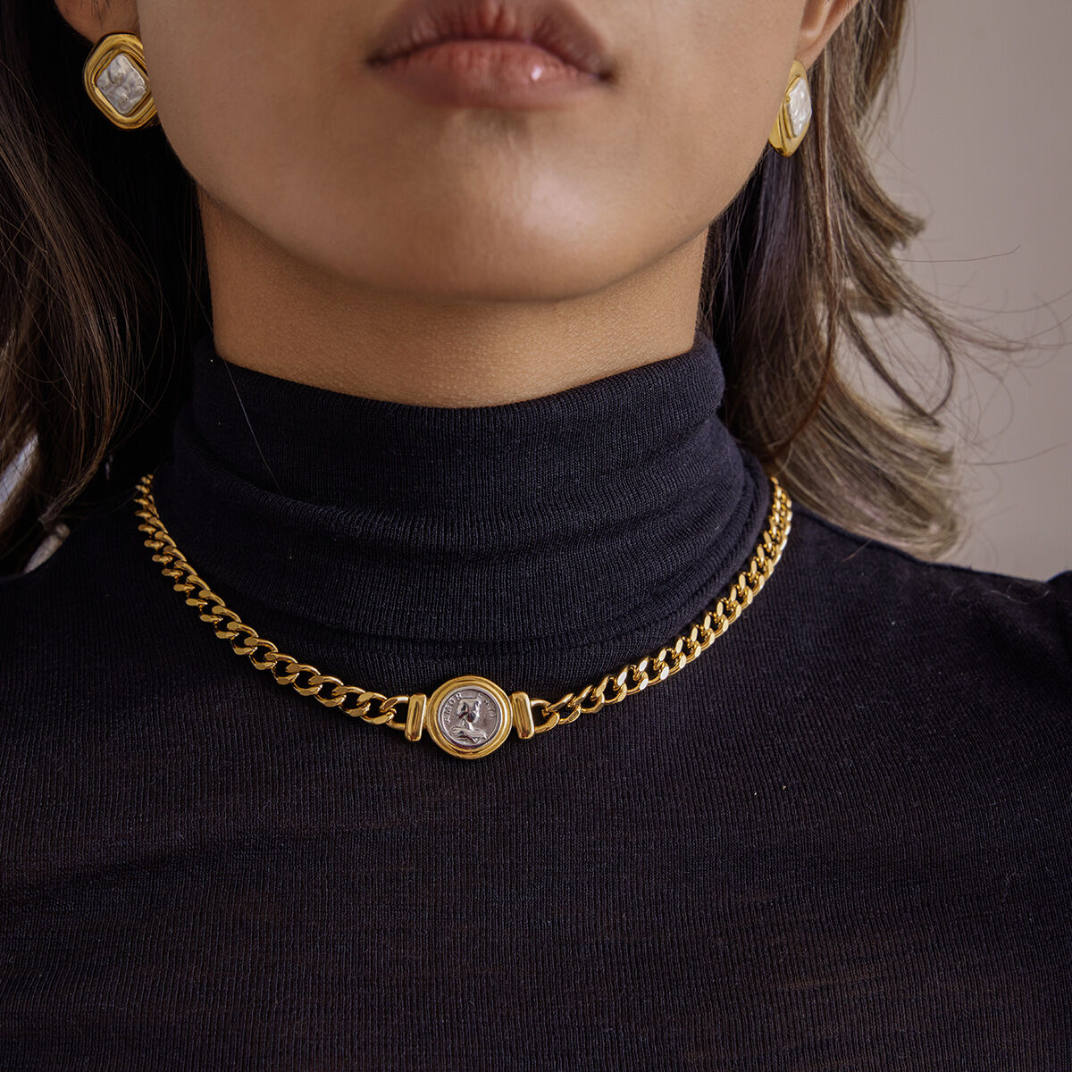 1 Piece Simple Figure Gold&Silver Colors Stainless Steel Waterproof Women's Chain Necklaces