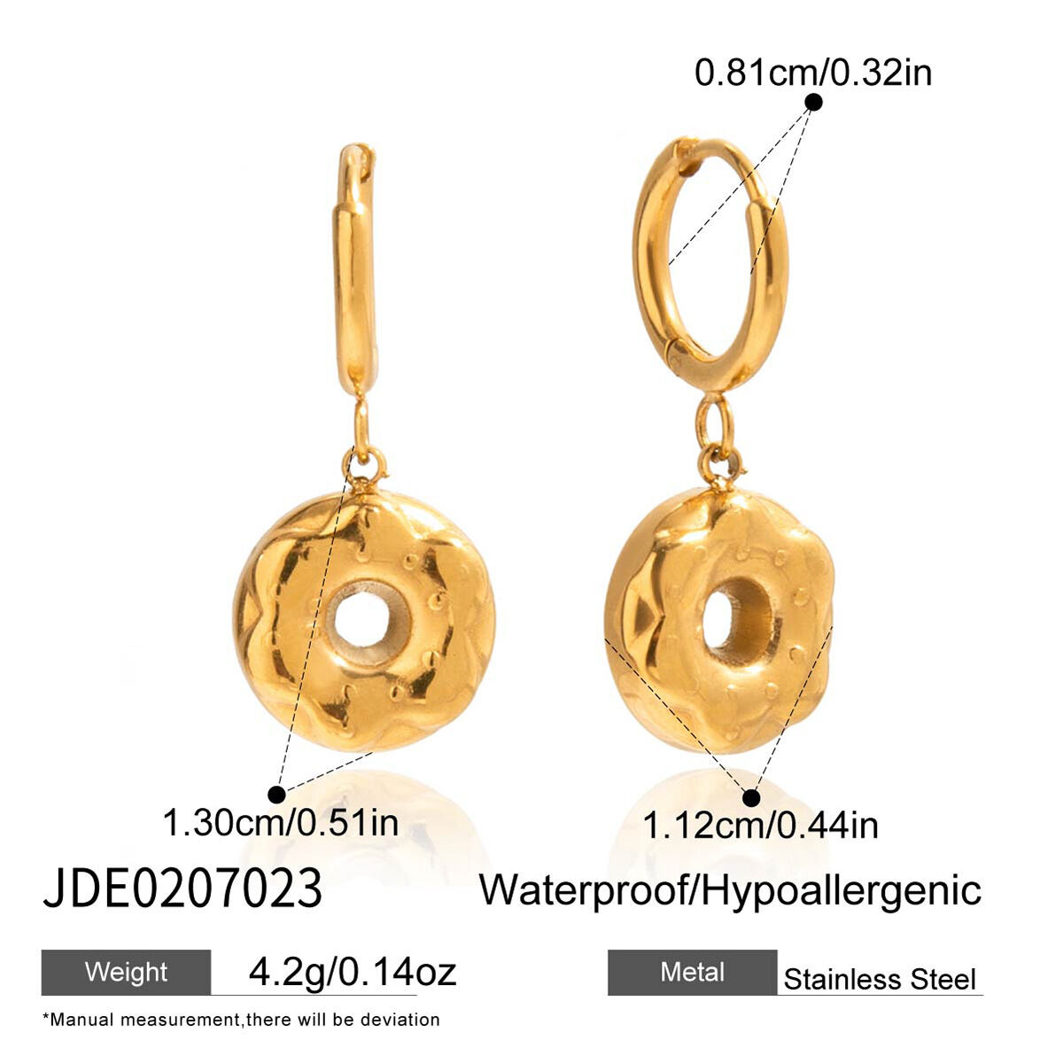 1 Pair Romantic Doughnut Stainless Steel Waterproof Gold Color Women's Drop Earrings h5 Picture2