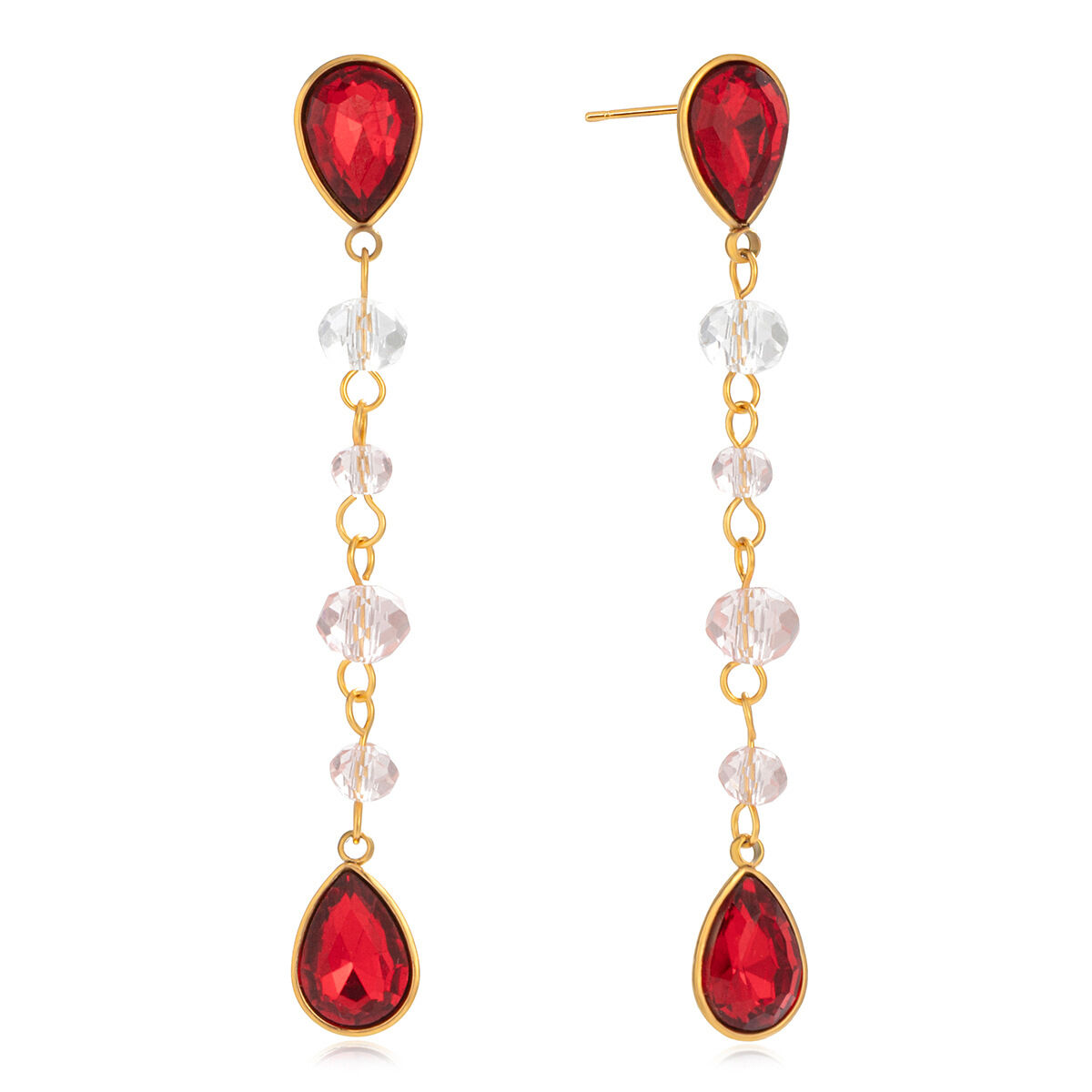 1 Paar luxuriöse rote Tropfenohrringe aus Edelstahl, wasserdicht, goldfarben, für Damen 