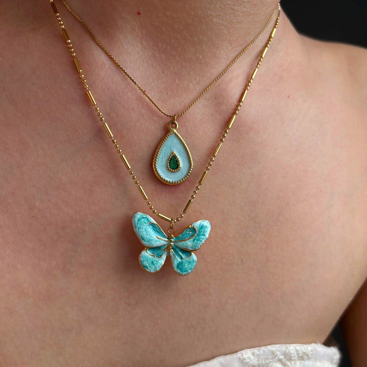 1 Piece Enamel Butterfly Stainless Steel Waterproof Gold Color Pendant Necklace