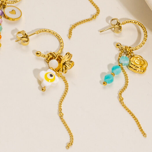 1 Piece Long Tassels Sweet Flower Heart Stainless Steel Waterproof Women's Dangle Earrings 2