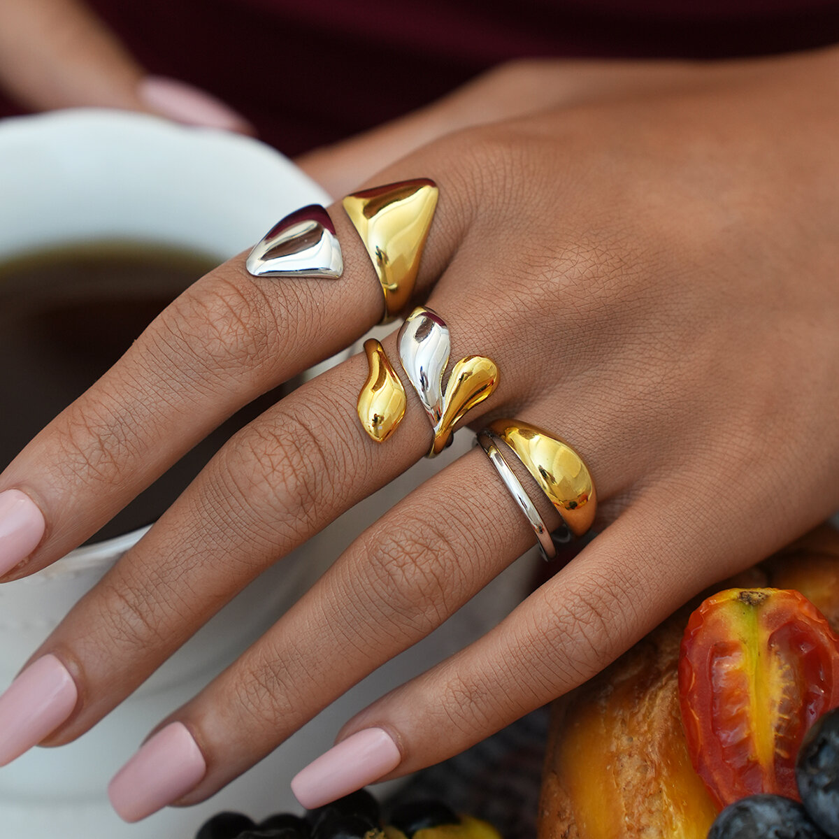 1 Piece  Mixed Gold Color And Silver Colors Stainless Steel Waterproof Women's Statement Rings