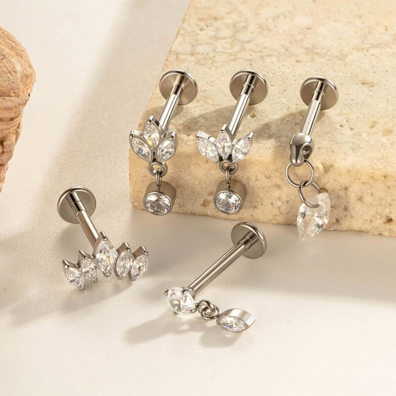 1 Piece Classical Droplet Titanium Alloy Gold Color Zircon Women's Piercing Earrings h5Picture6