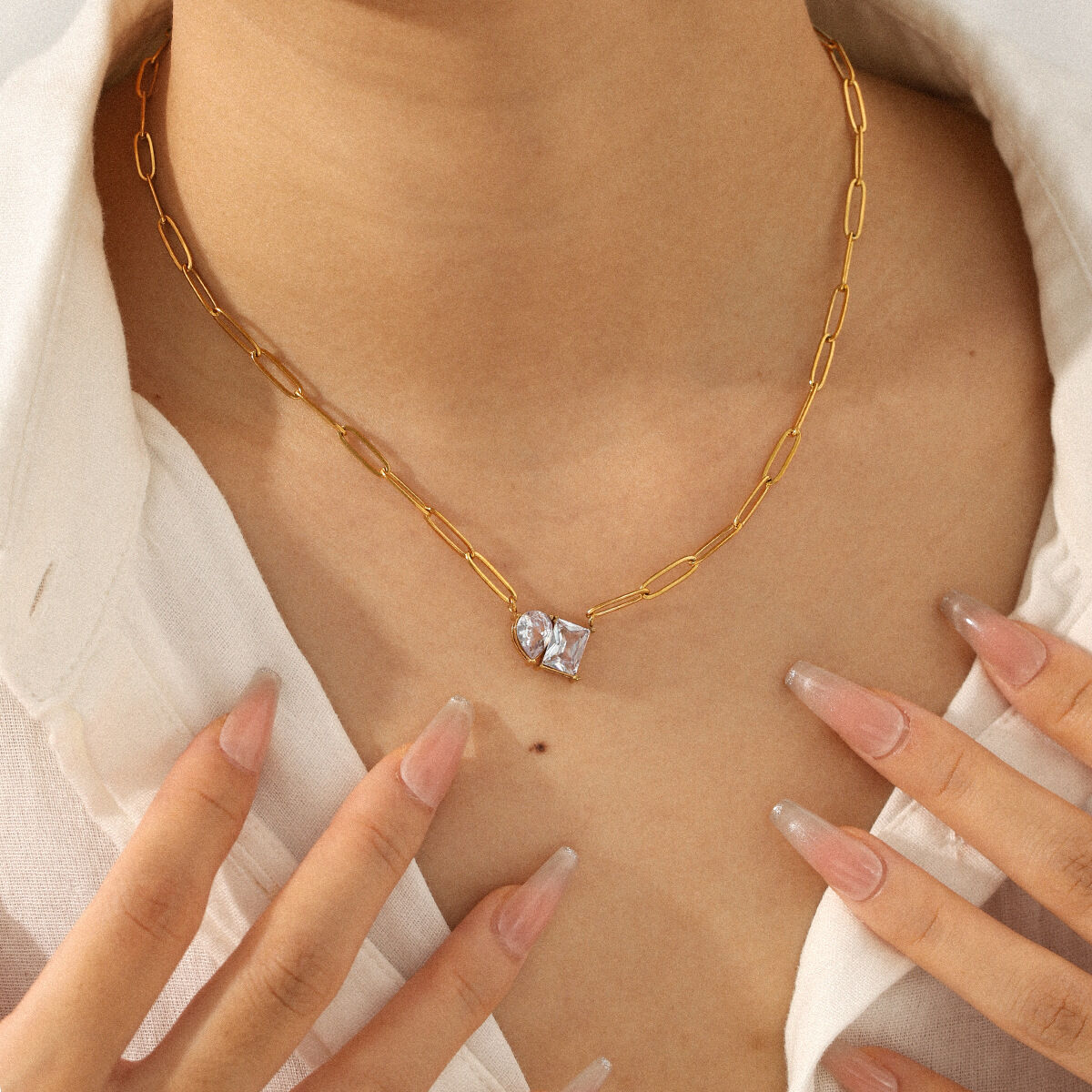 1 Piece Luxurious Irregular Shape Stainless Steel Waterproof Zircon Women's Pendant Necklaces