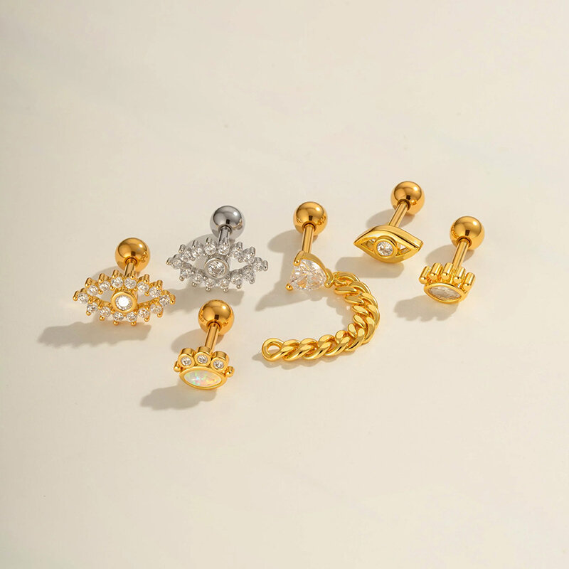 Orecchino piercing in zircone color oro rame con occhio del diavolo, 1 pezzo