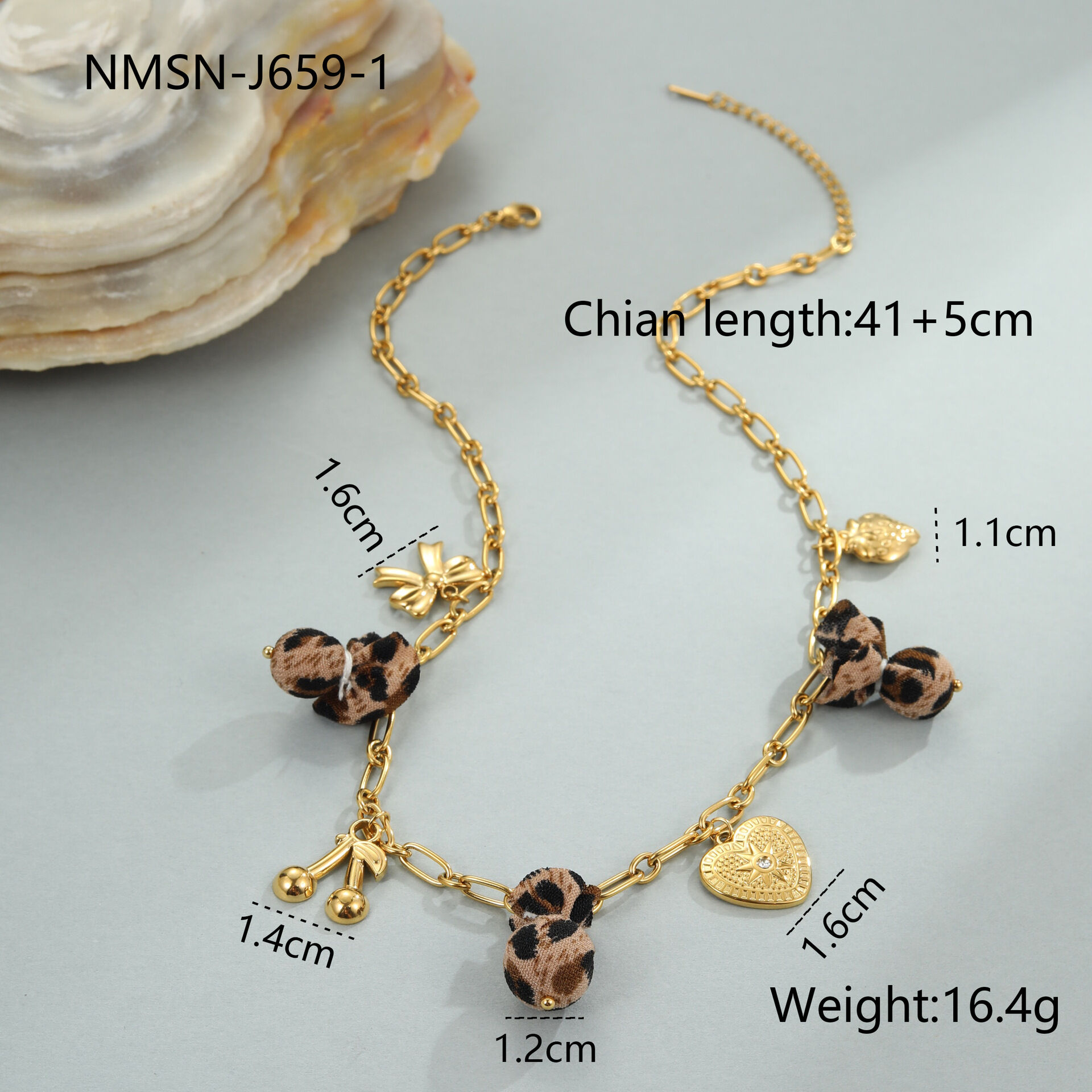 1 Piece  Irregular Shape Heart Leopard Print Stainless Steel Waterproof  Women's Pendant Necklaces 