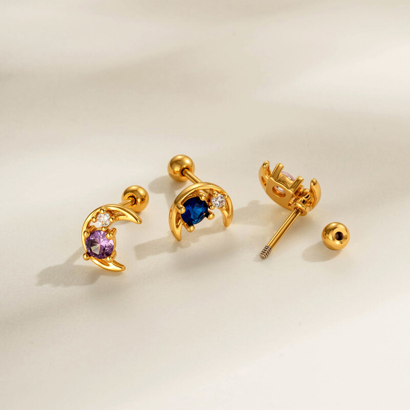 1 Adet Ay Bakır Altın Rengi Zirkonyum Piercing Küpe 2