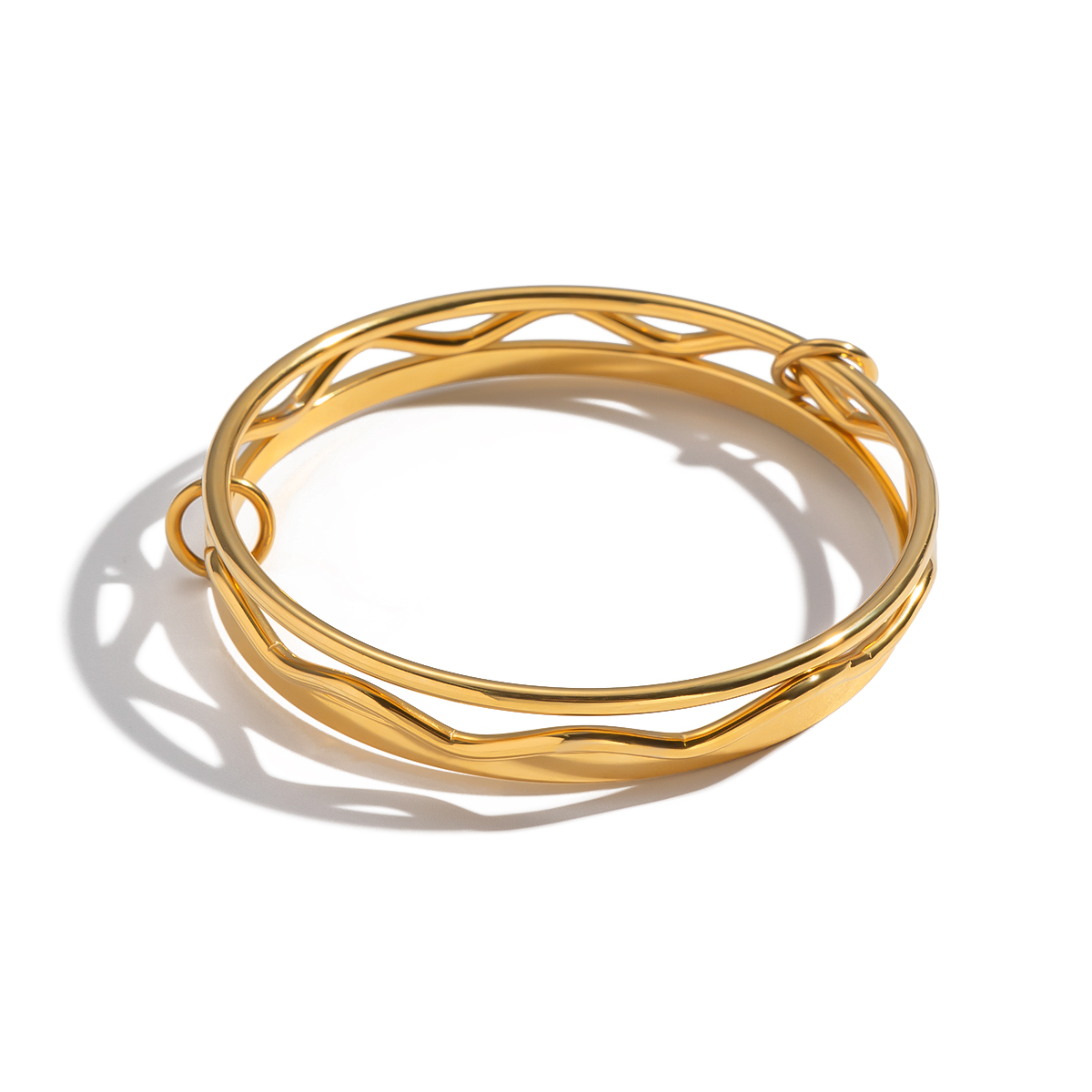 Circle Stainless Steel Waterproof Gold Color Bangles h5 Picture6