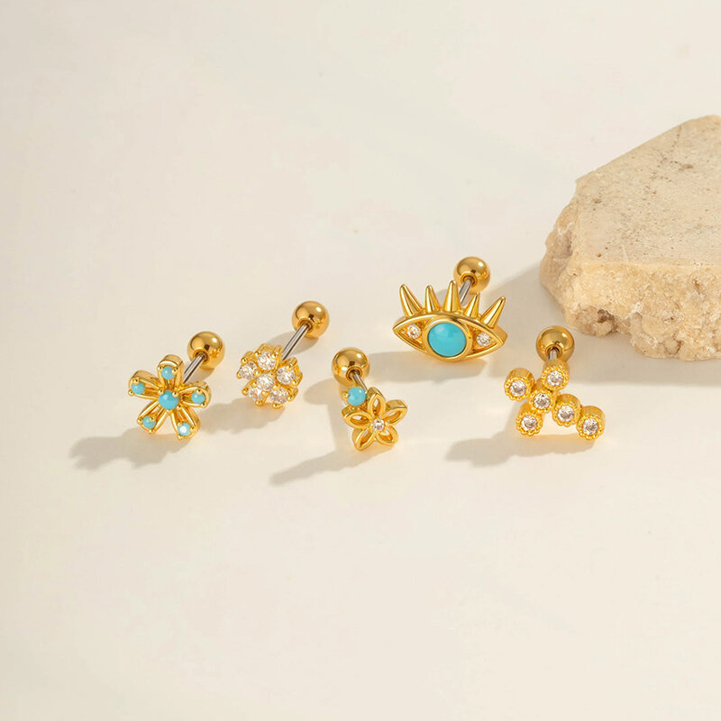 1 orecchino piercing in zircone color rame e oro a forma di fiore