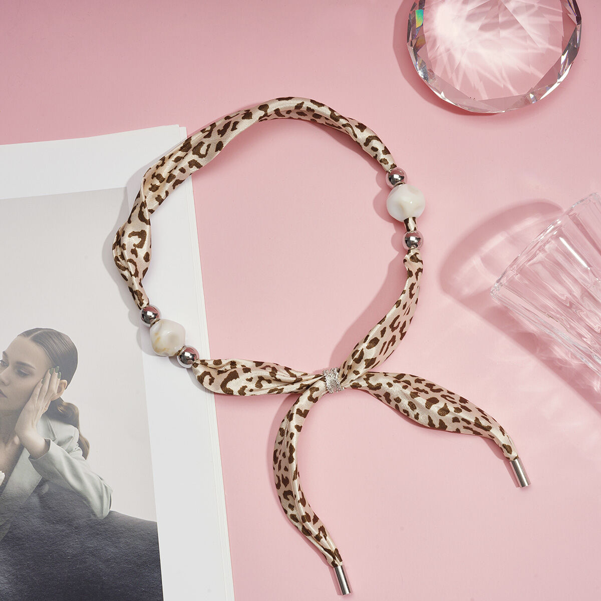1 stuk retro luipaardprint stoffen sjaalketting Afbeelding5
