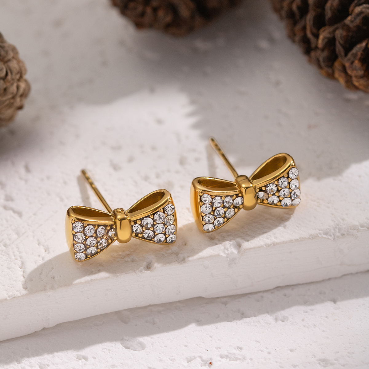 1 Pair Bow Knot Stainless Steel Waterproof Gold Color Stud Earrings Picture3