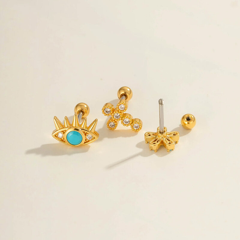 1 orecchino piercing in zircone color rame e oro a forma di fiore 2