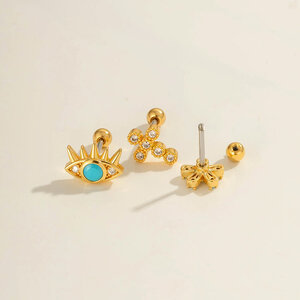 1 Piece Flower Copper Gold Color Zircon Piercing Earring h5 Picture3