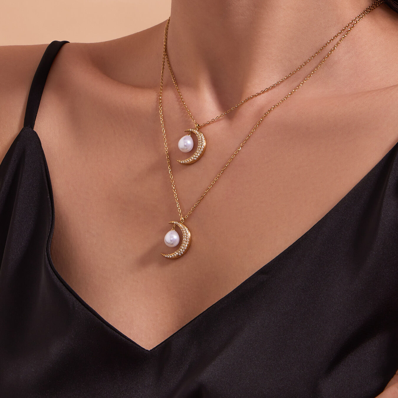 Classic Star&Moon Stainless Steel Waterproof Gold Color Zircon Women's Jewelry Sets Picture3