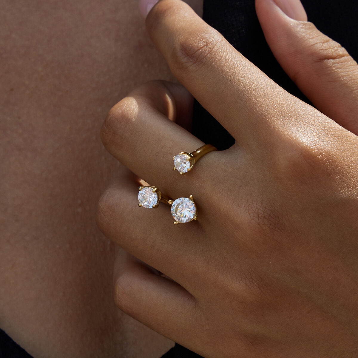 1 Piece Luxurious Irregular Shape Stainless Steel Waterproof Gold Color Zircon Women's Gemstone Rings h5 Picture5
