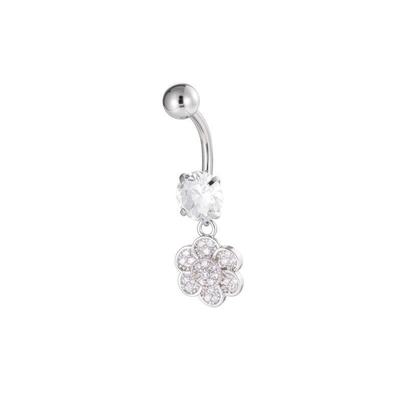 1 Piece Flower Heart Star Copper Zircon Navel Piercing Picture5