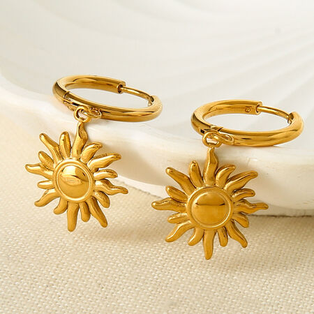 1 Pair Classic Retro Sun Stainless Steel Waterproof Gold Color Women's Hoop Earrings
