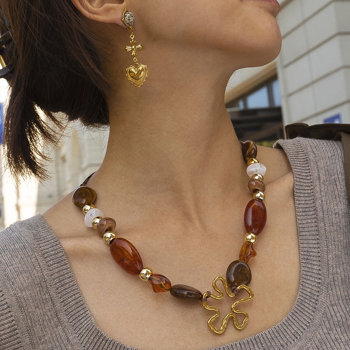 1 Piece Flower Shape Stainless Steel Waterproof Acrylic Beaded Necklace 2