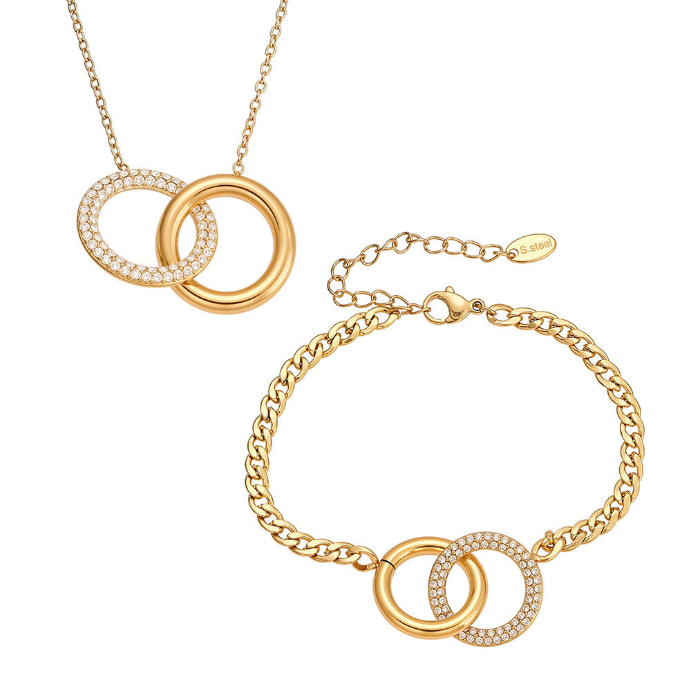 Simple Double Circle Stainless Steel Waterproof Gold Color Zircon Women's Jewelry Sets Picture7