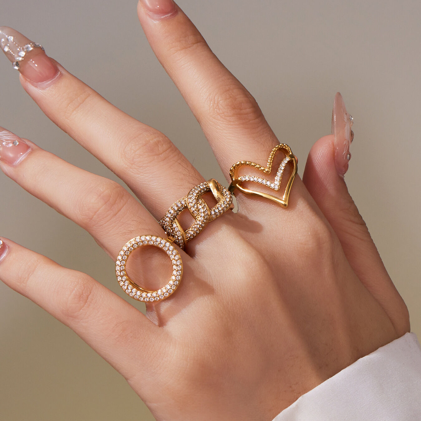 1 Piece Luxurious Heart Stainless Steel Waterproof Gold Color Zircon Women's Gemstone Rings h5Picture5