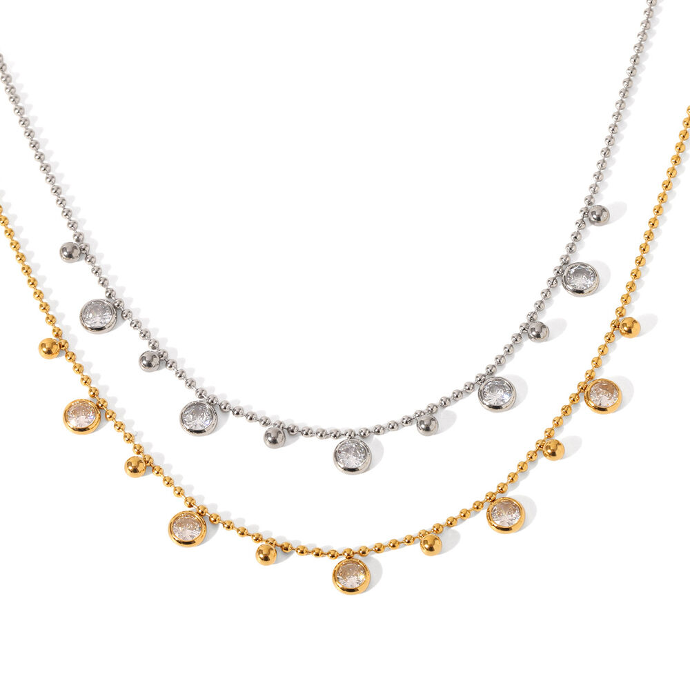 1 Piece Luxurious Circle Stainless Steel Waterproof Gold Color Zircon Women's Pendant Necklaces Picture6
