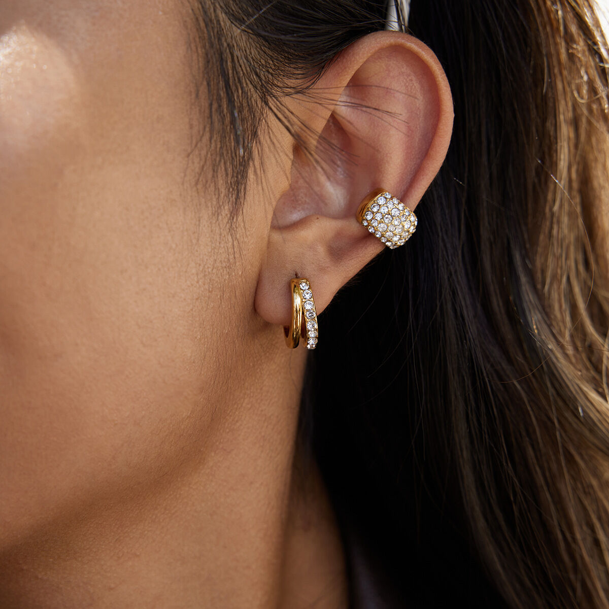 1 Piece Versatile Stainless Steel Waterproof Gold Color Zircon Women's Ear Cuffs 2