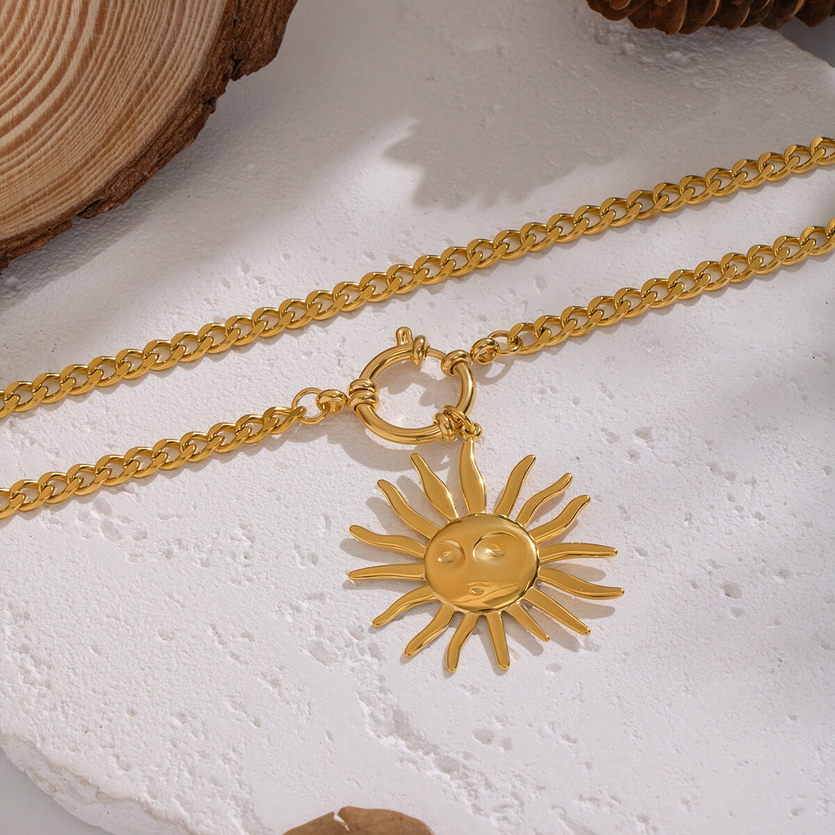 1 Piece Sun Stainless Steel Waterproof Gold Color Pendant Necklace 2