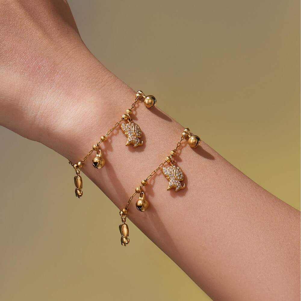Delicate Cute Puppy Stainless Steel Waterproof Gold Color Zircon Women's Jewelry Sets h5Picture2