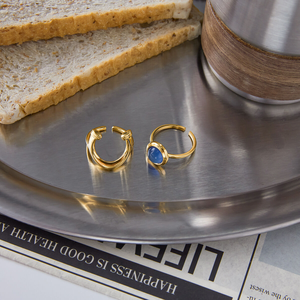 1 Piece Blue Resin Circle Stainless Steel Waterproof Gold Color Statement Rings Picture4