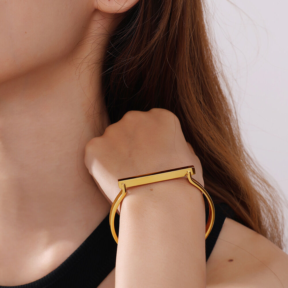 1 Piece D-shape Stainless Steel Waterproof Gold Color Bangle h5 Picture4