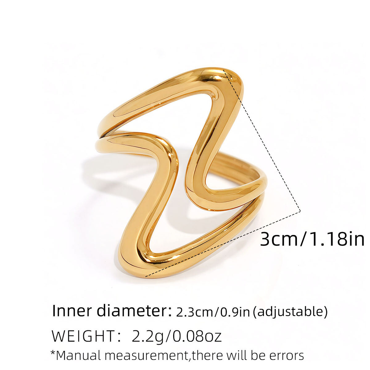 1 Piece Simple  Daily Irregular Shape Stainless Steel Waterproof  Gold Color Women's Statement Rings h5 